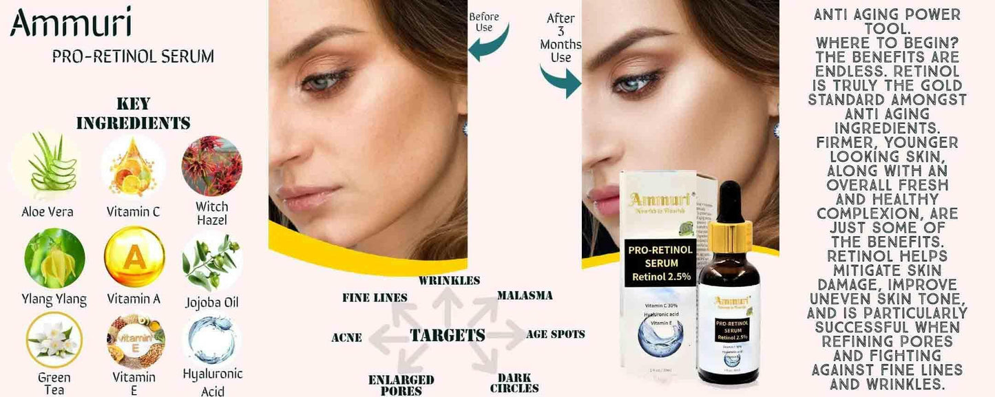 Ammuri Pro-Retinol 2.5% Face Serum - Anti Aging Retinol Serum-4
