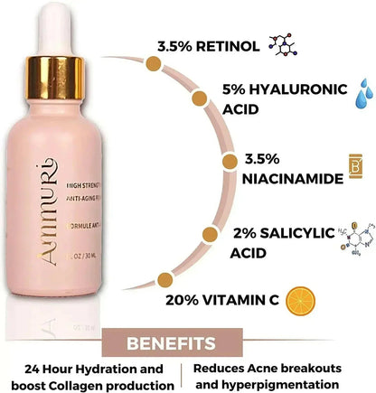 Ammuri Skincare Anti Aging Face Serum - High Volume Retinol 3.5%-4